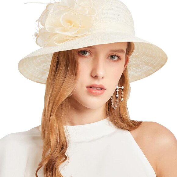 Women's Organza Cloche Bowler Hat Church Fascinator for Tea Party Bridal Wedding
